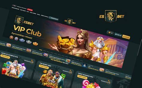 Esbet ana sayfası: VIP Club bölümü ve Gates of Olympus, Sweet Bonanza gibi slot oyunlarından oluşan oyun vitrini